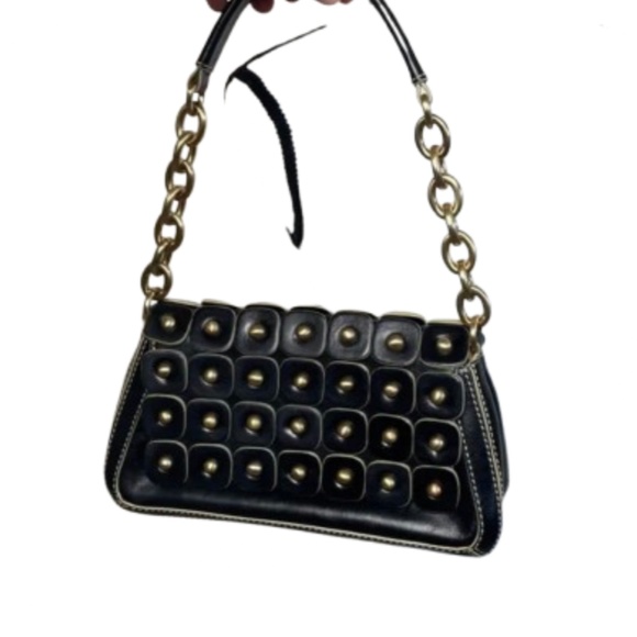 Leather Maxx New York Black and Gold chain Studded Shoulder Bag - Picture 1 of 17